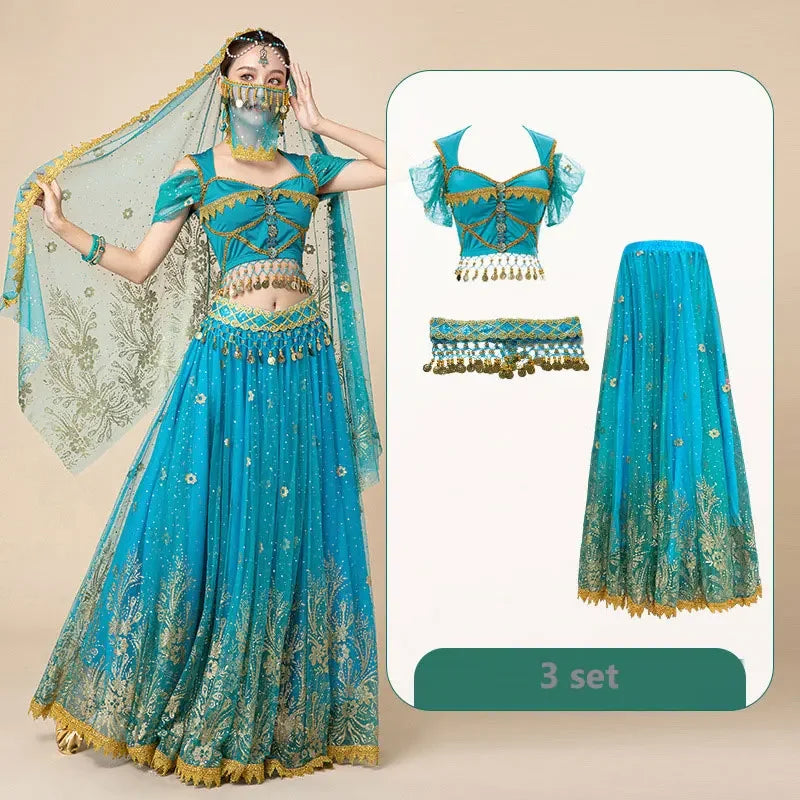 Coin-Trim Belly Dance Costume | Top & Flared Skirt Set | Braviixx