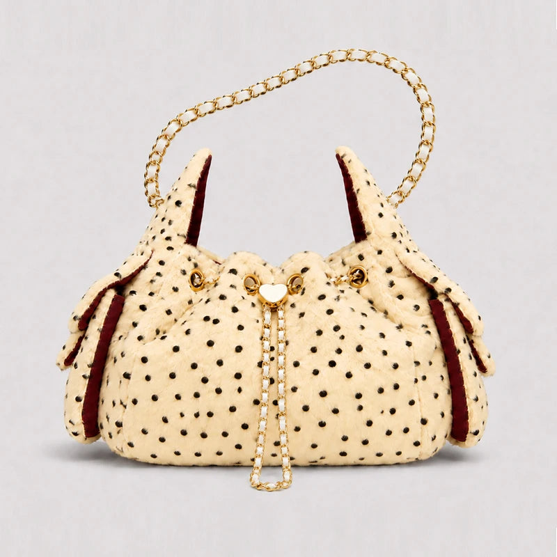Women's Spotted Faux Fur Bucket Bag | Chain Strap | Braviixx