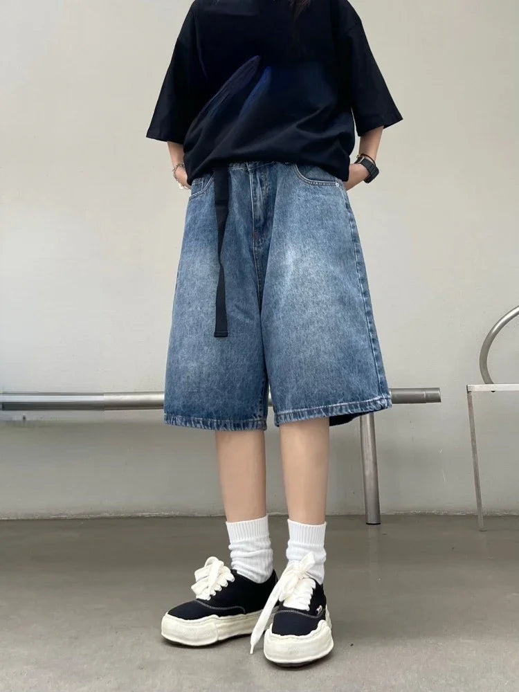 2026 Y2k Retro Women Low Rise Jorts Brushed Black Wash Cropped Baggy Jeans Wide Leg Frayed Denim Short Pants Fashion