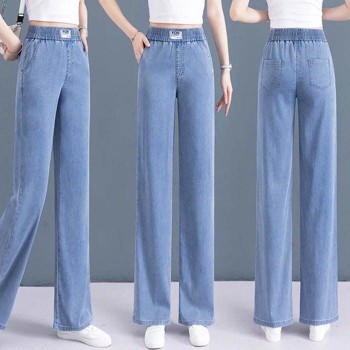 Denim Pants Women's Loose Fit High Waist Long Trousers Spring Autumn 2025 New Style Thin Ice Silk Drape Wide Leg Pants