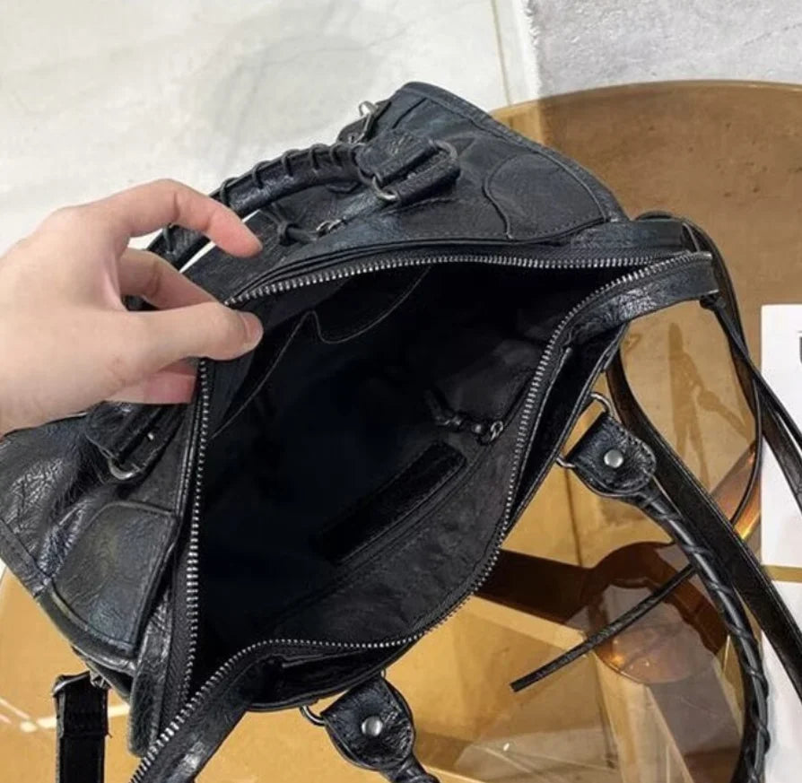 Motorcycle-Style Handbag | Braided Handles & Zip Detail | Braviixx