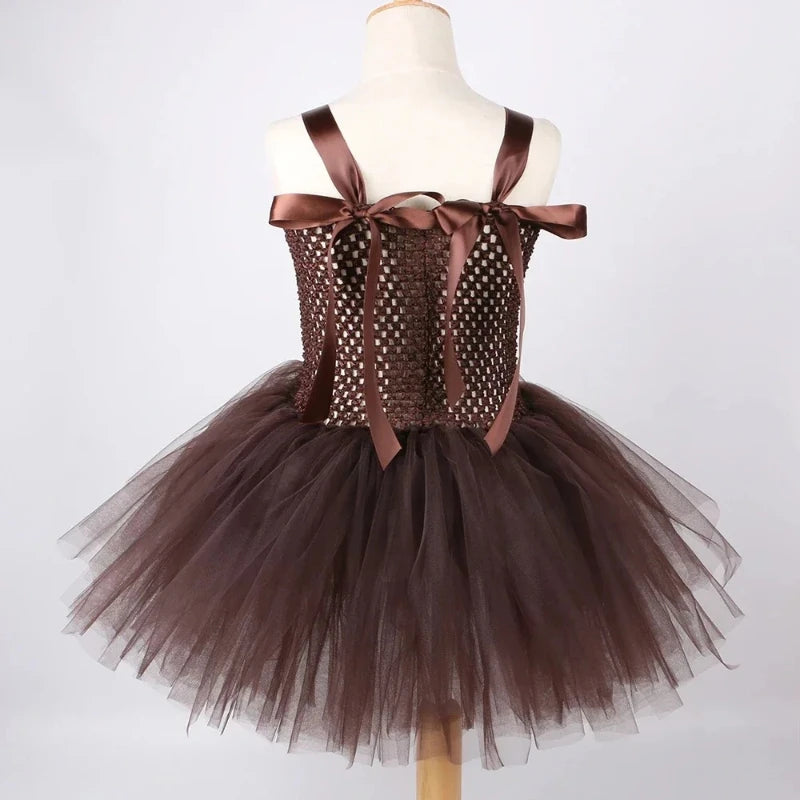 Girls' Brown Bear Tutu Costume Dress | Halloween & Party | 12M–12Y | Braviixx