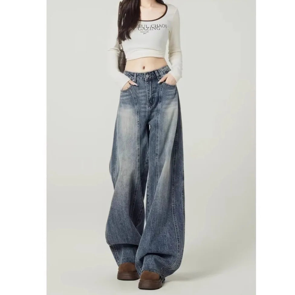Retro High-waisted Wide-leg Jeans Women's Spring 2026 New Loose and Thin Floor-mopping Sickle Pants