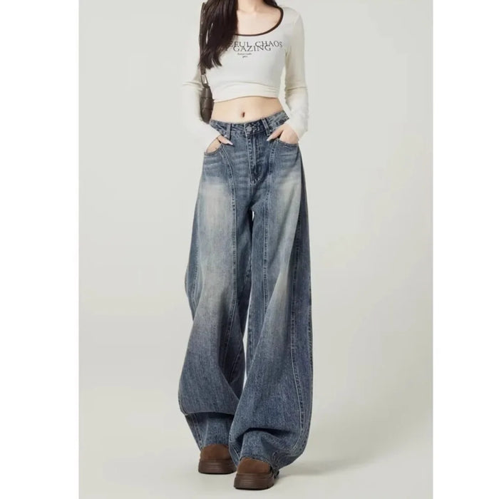 Retro High-waisted Wide-leg Jeans Women's Spring 2026 New Loose and Thin Floor-mopping Sickle Pants