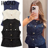 HXAO Women's Vest Summer 2025 Blue Off White Black Vest Textured Waistcoat Woman Button Sleeveless Vest Women Fashion Outerwears