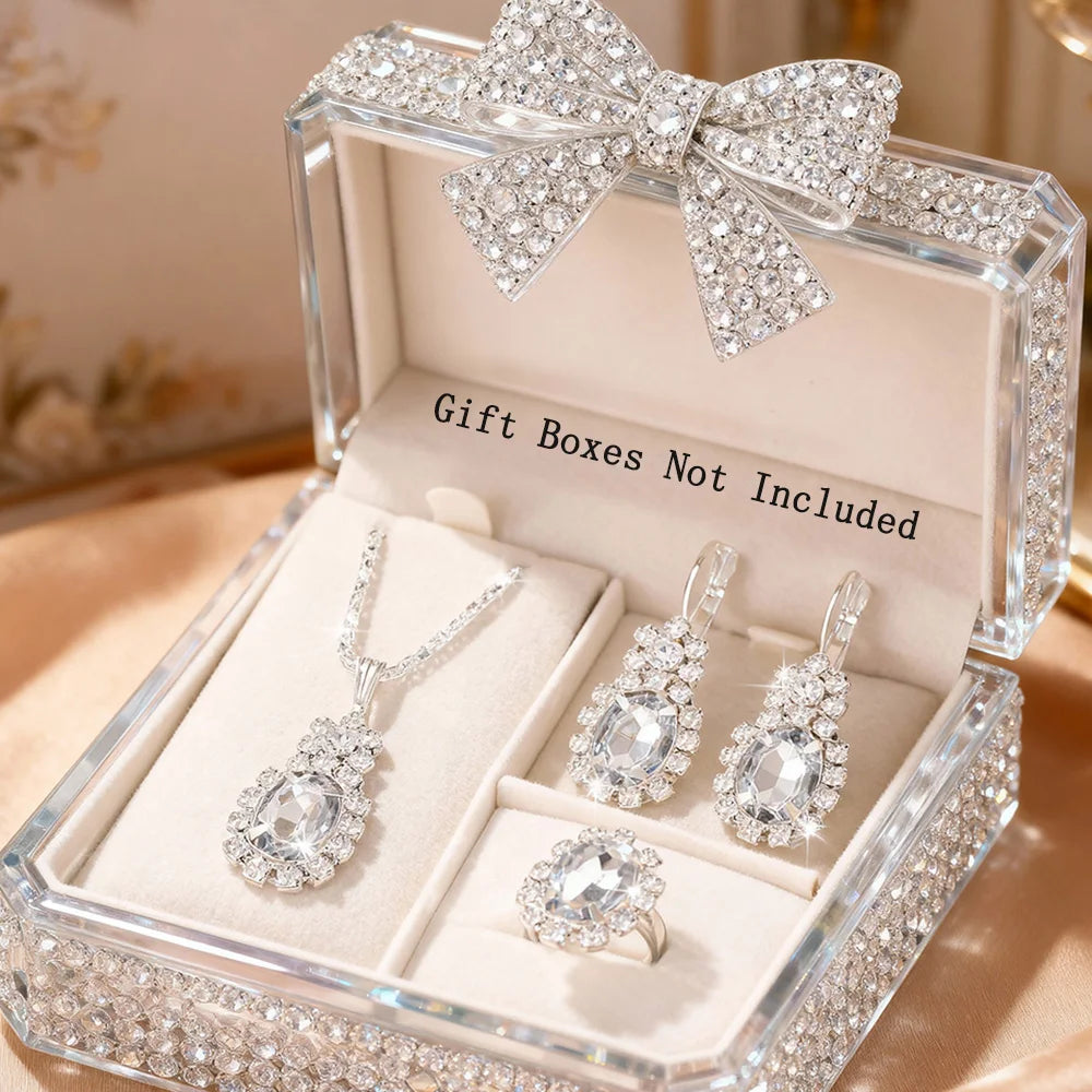 Women's Halo Jewellery Set | Pendant Necklace, Drop Earrings & Ring | Braviixx