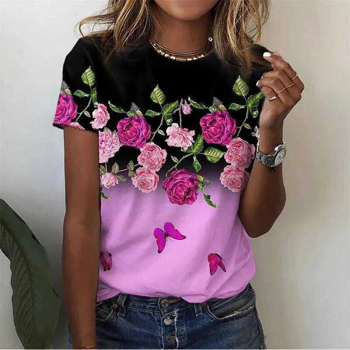 3D Flower Print T-Shirt | Summer Short Sleeve Graphic Tee | Braviixx