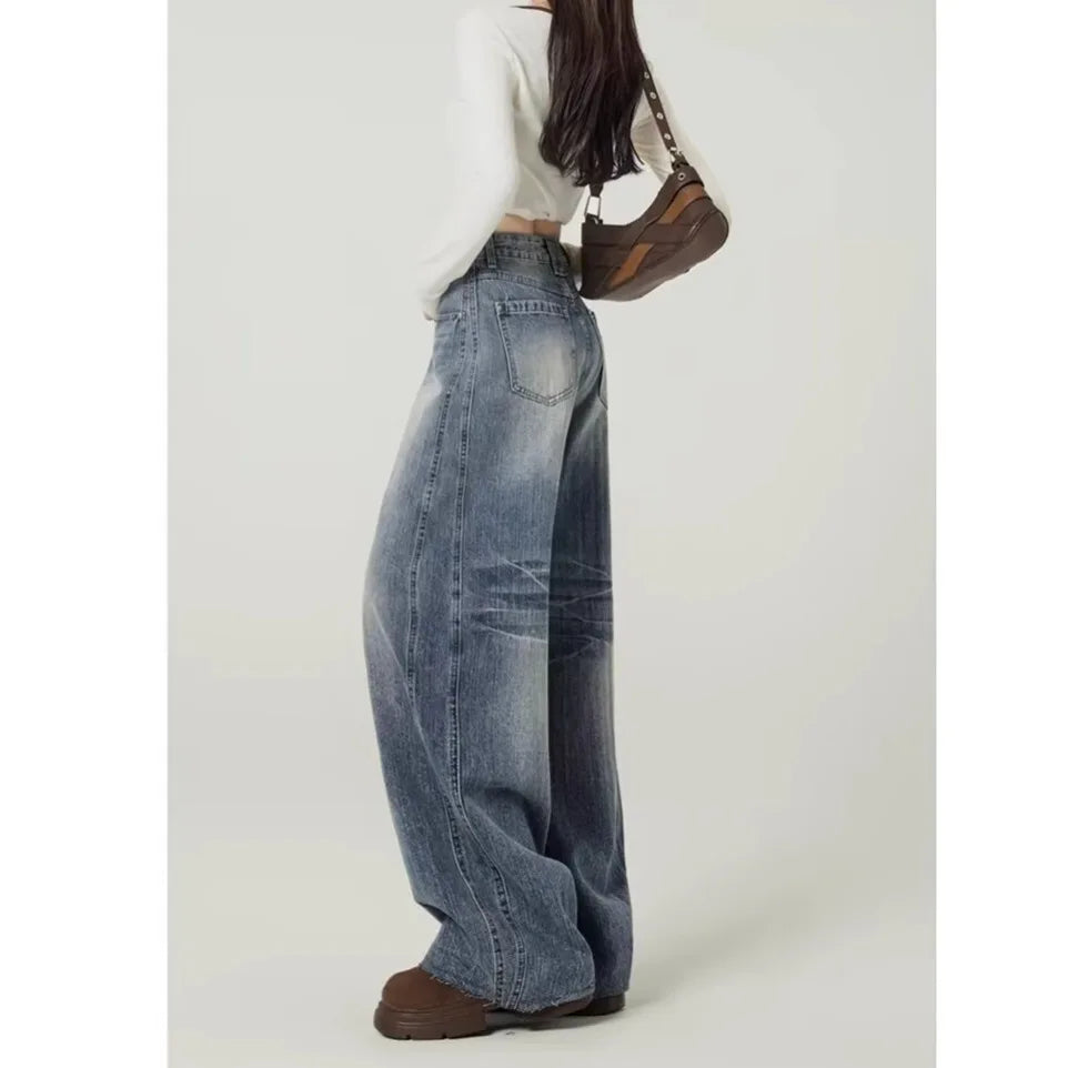 Retro High-waisted Wide-leg Jeans Women's Spring 2026 New Loose and Thin Floor-mopping Sickle Pants