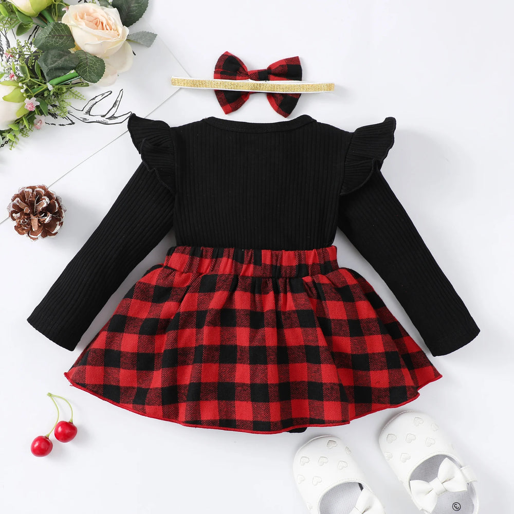 Baby Girls' Checkered Bow Dress with Headband | 0–18 Months | Braviixx