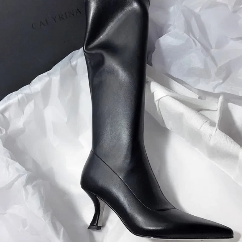 Women's Pointed-Toe Knee-High Boots | Sculpted Heel | Braviixx