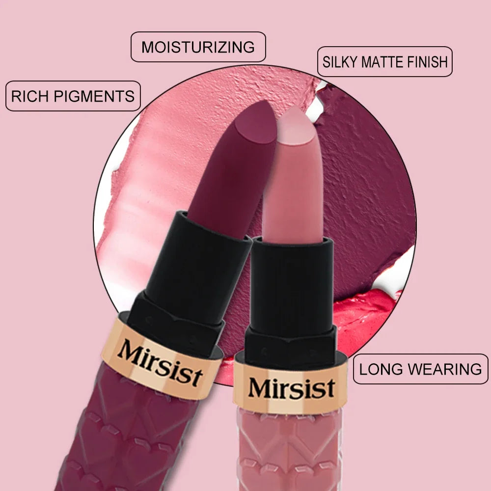 Matte Lipstick Nude Peach Brown Cherry Shades Velvety Smooth Long-Lasting Rich Pigment Waterproof Non-Stick Cup Lip Stick Makeup