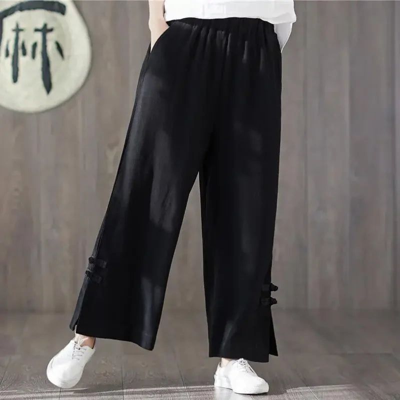 2026 Spring Wide leg Pants Women Elastic waist cotton linen Pants Autunm Wide leg Big size Trousers Oversized Pants 5XL 6XL