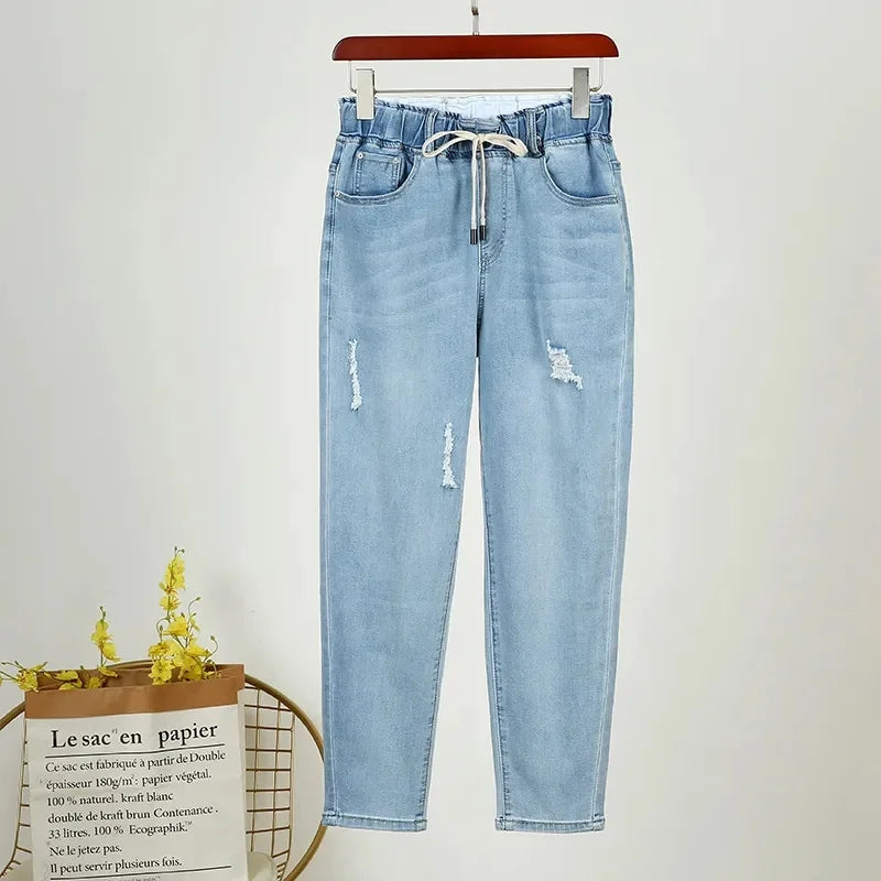 2026 Fashion Spring Autumn Jeans Women's Denim Harem Pants Loose Large-size Elastic-waist Vintage Casual Trousers Female Jeans