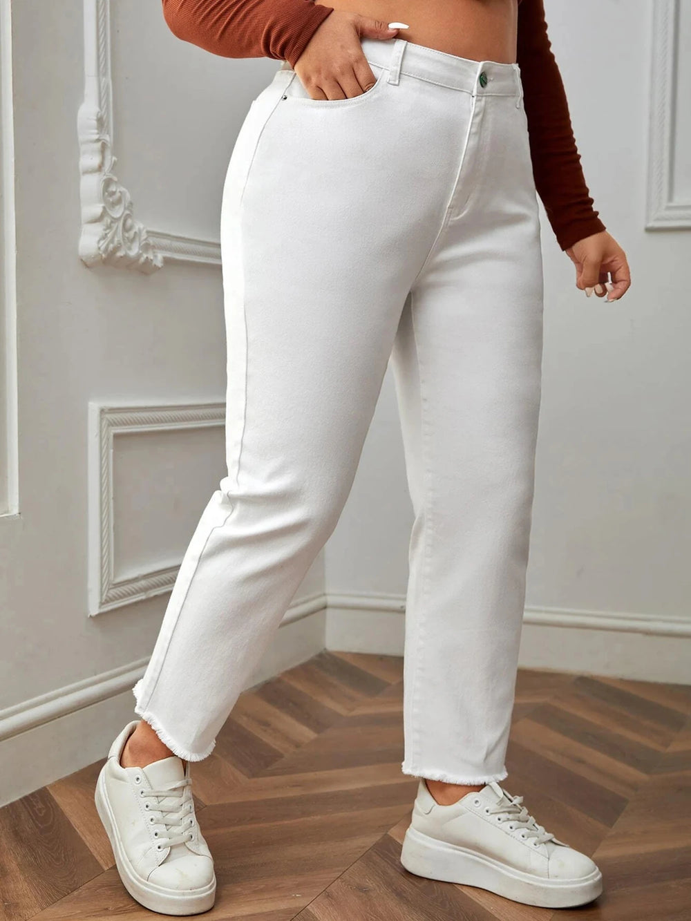 2026 Plus Size White Jeans for Women Straight Fitting Spring Autumn Full Length High Waist Stretchy 100kgs Denim Women Pants