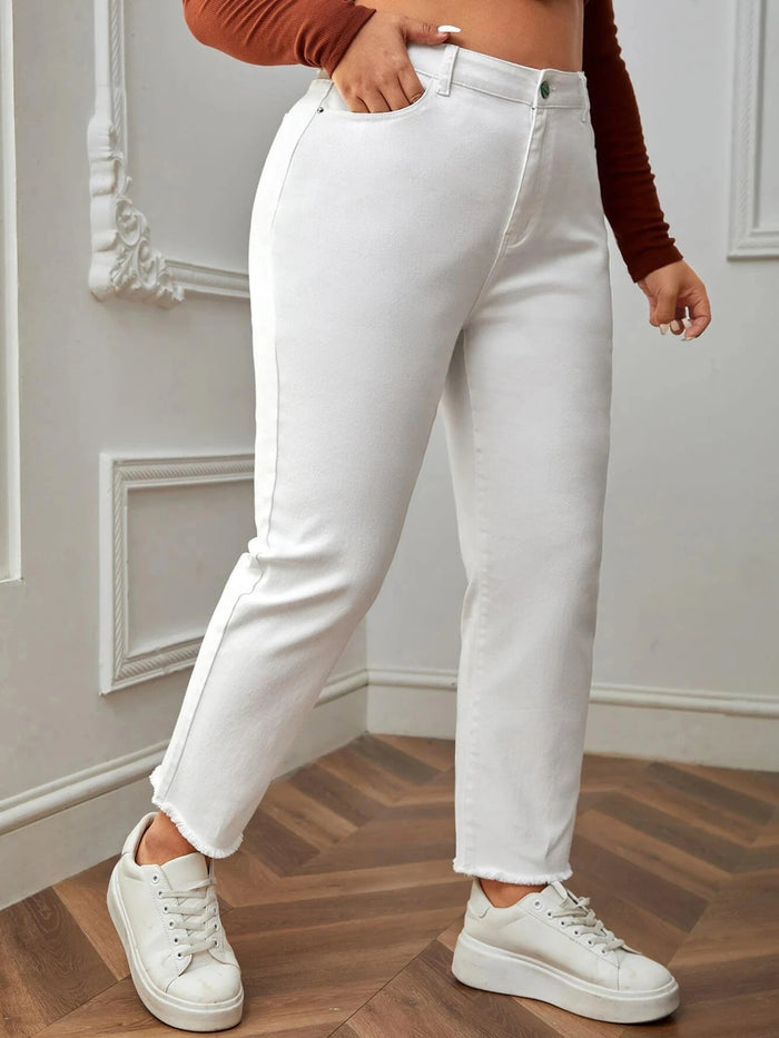 2026 Plus Size White Jeans for Women Straight Fitting Spring Autumn Full Length High Waist Stretchy 100kgs Denim Women Pants
