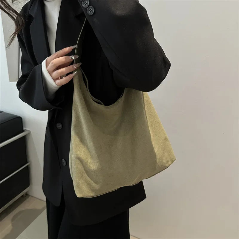 Women's Faux Suede Hobo Shoulder Bag | Soft · Large Capacity · Korean Style | Coffee · Green · Black · Khaki | Braviixx
