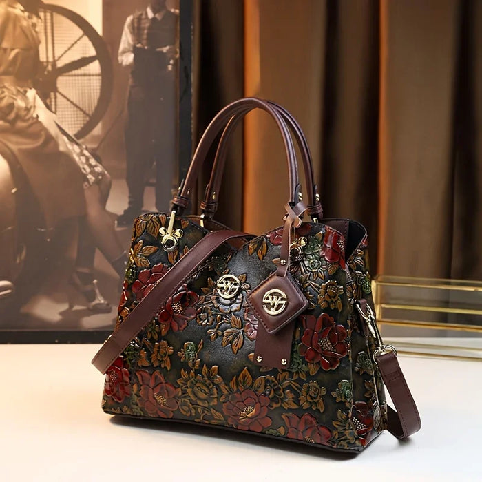 Floral Tote Bag | PU & Brown Handles | Braviixx