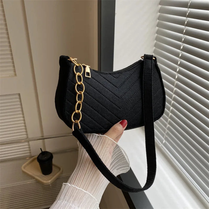 Chevron Felt Mini Shoulder Bag | Gold-Tone Chain Detail | Braviixx
