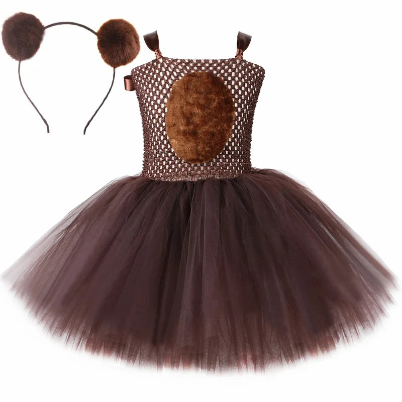 Girls' Brown Bear Tutu Costume Dress | Halloween & Party | 12M–12Y | Braviixx