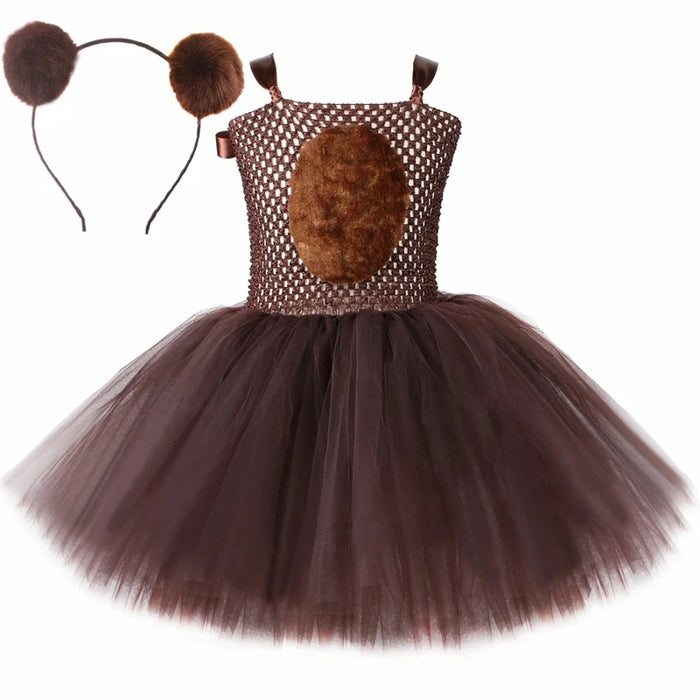 Girls' Brown Bear Tutu Costume Dress | Halloween & Party | 12M–12Y | Braviixx