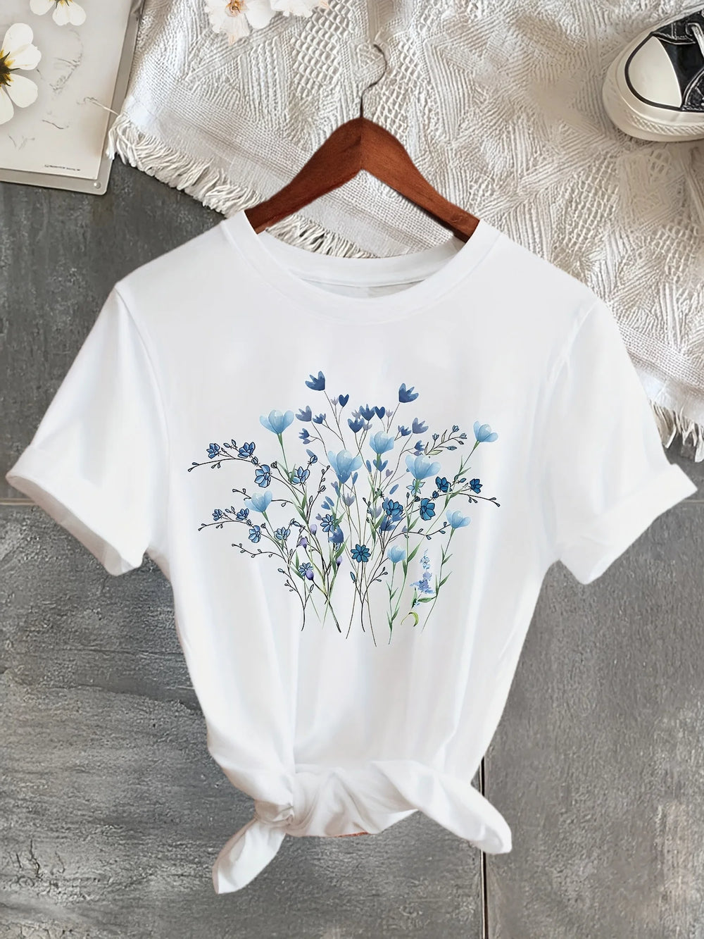2026 Spring Summer New Women's Round Neck Floral Print Cool Fashion Short Sleeve Casual T-Shirt 90s Graphic T Shirt Clothes