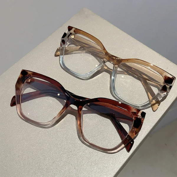 Women's Oversized Cat Eye Colour Block Blue Light Glasses | UV400 · Tortoise Accent · Plain Lens | 4 Colours | Braviixx