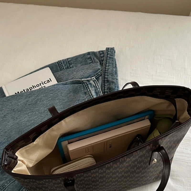 Letter-Print Tote Bag | Twin Shoulder Handles & Charm Detail | Braviixx