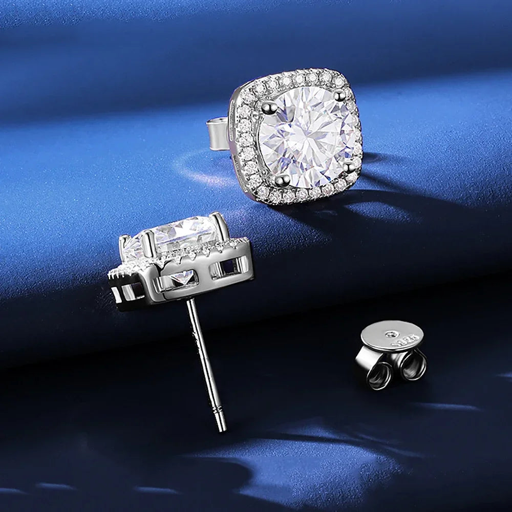 0.5/1/2CT Square Moissanite Stud Earring for Women Men D Color Diamond S925 Silver Plated 18K White Gold Ear Studs GRA Certified