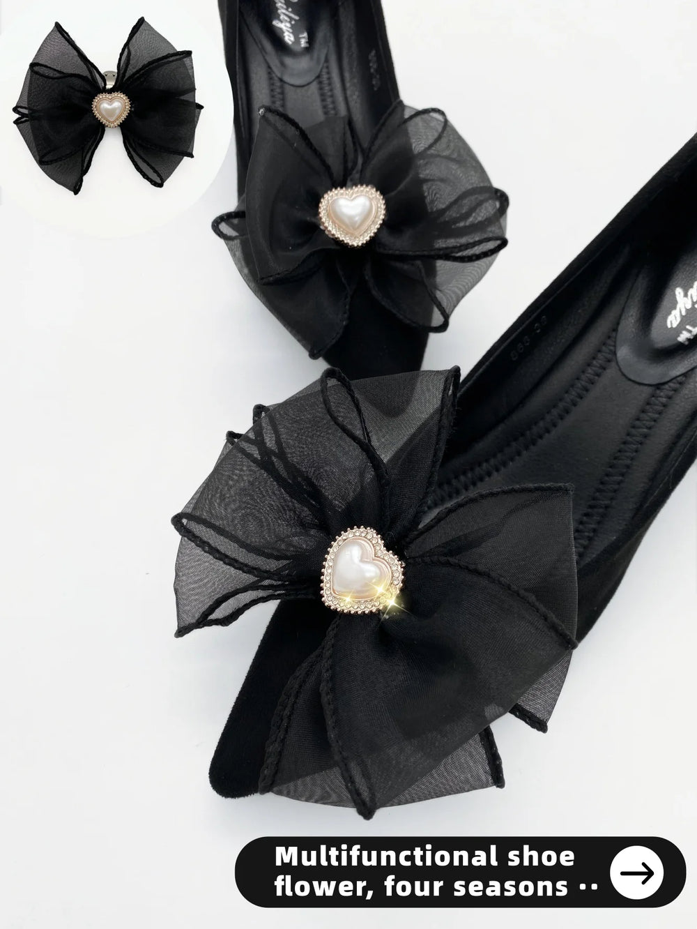 1 pair of new bride shoes white big bow women's shoe buckle DIY detachable daily all matching slimming satin shoes flower shoe c