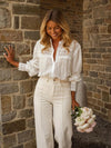 Spring/Summer 2026 New Arrivals European & American Women's Wear Vacation Style Solid-Colour Lace-Up Embroidered Blouse