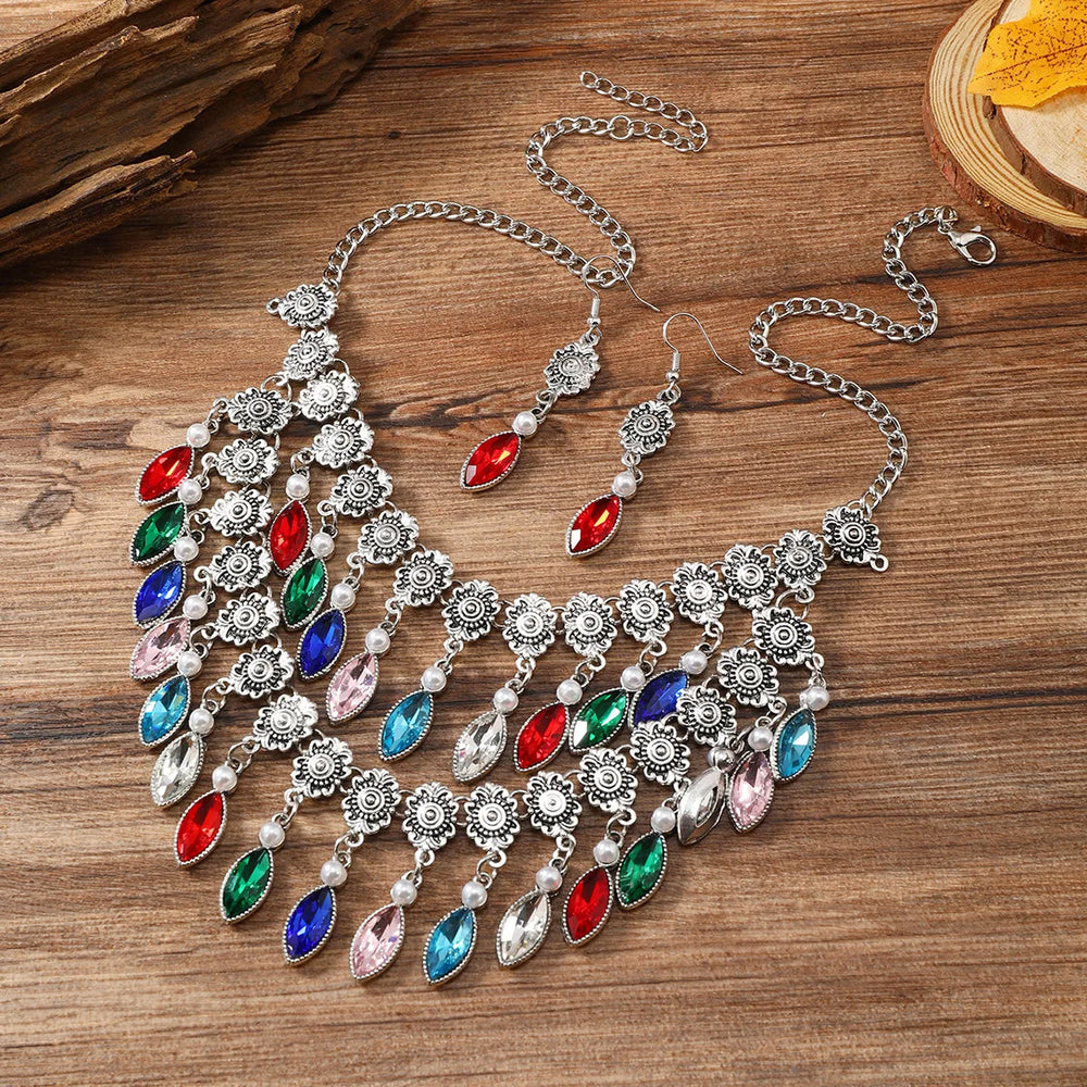 Floral Crystal Necklace & Earrings Set | Braviixx