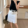 Women's Off White With Belt Denim Mini Skirts Summer 2026 Fashion High Waisted Casual Split A-line Jeans Skirt Female