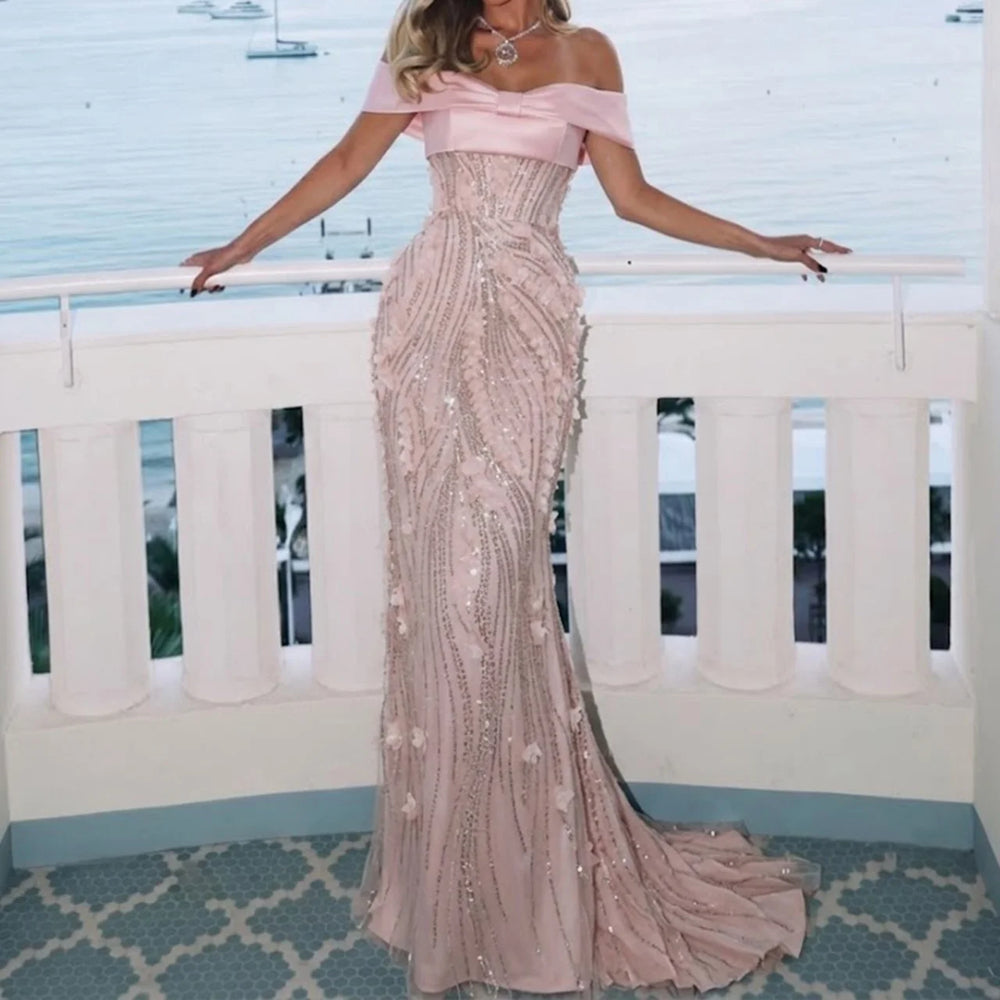 3D Floral Sequin Mermaid Evening Gown | Draped Formal Prom & Wedding Party Dress