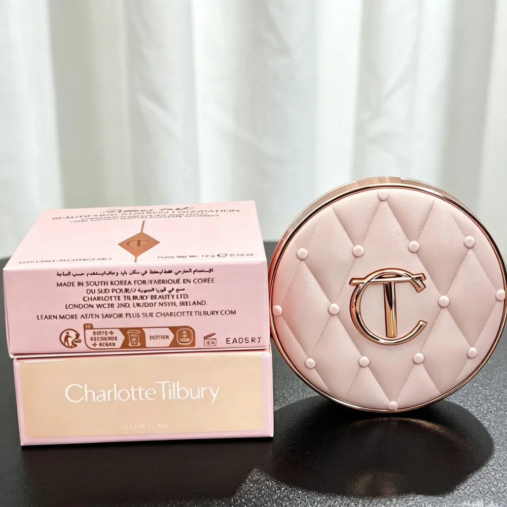 Charlotte Tilbury Air Cushion Foundation Lightweight Dewy Finish Long Lasting Heart Shape Powder Blusher Shimmer 2 in 1 Makeup