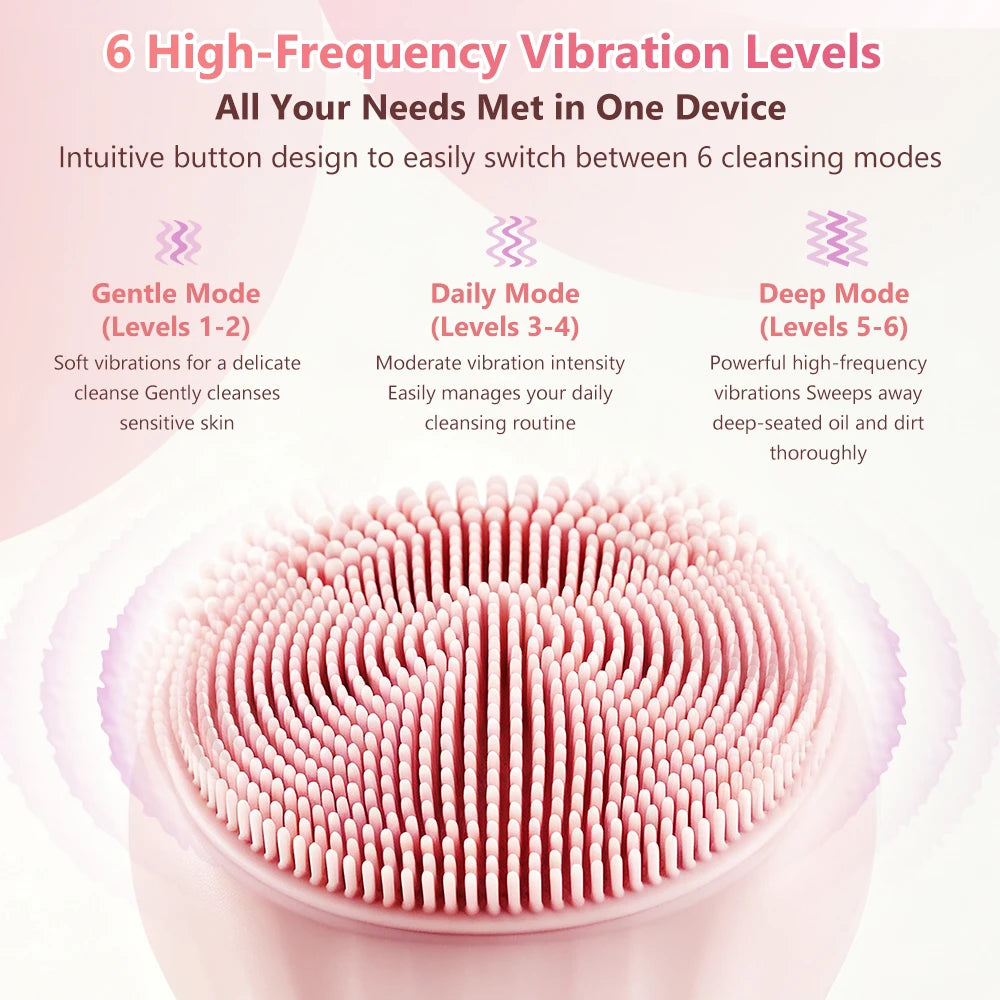 Sonic Waterproof Facial Cleansing Brush Rechargeable 2 in 1 Silicone Face Scrubber Exfoliating Vibrating Deep Clean Face Cleaner
