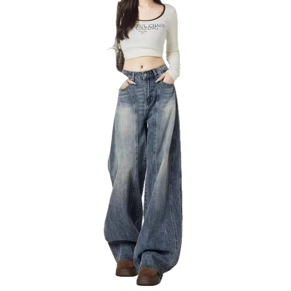 Retro High-waisted Wide-leg Jeans Women's Spring 2026 New Loose and Thin Floor-mopping Sickle Pants