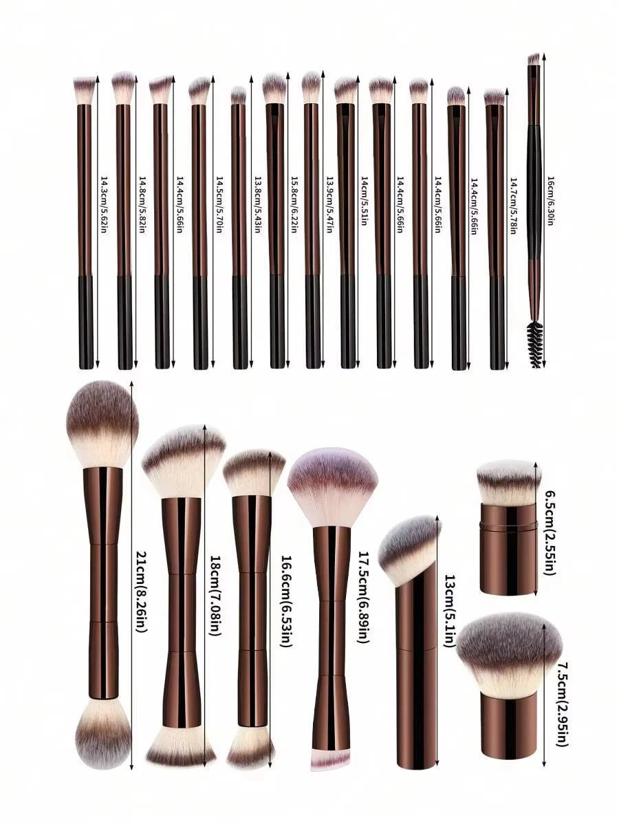 22-Piece Makeup Brush Set | 20 Brushes, 2 Powder Puffs & Bag | Braviixx