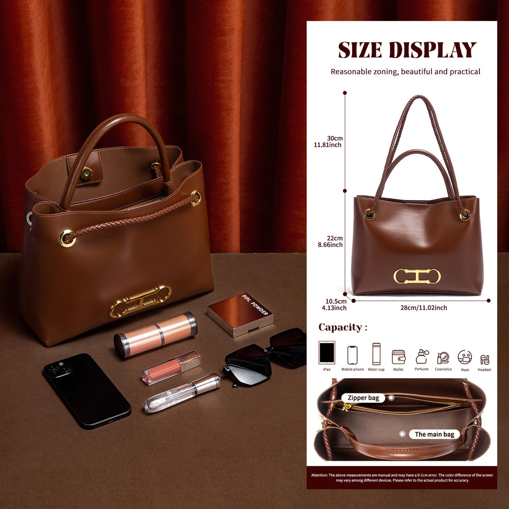 Minimalist Tote Bag | Braided Straps & Gold-Tone Detail | Braviixx