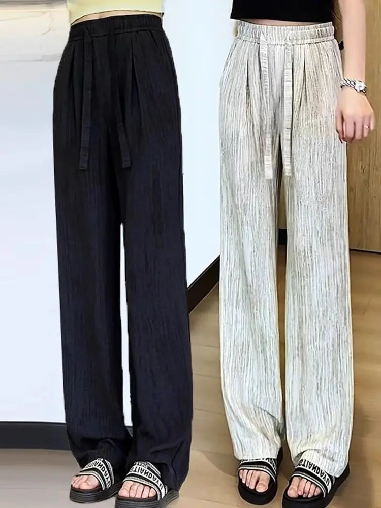 Women's High Waist Wide Leg Pants 2026 Summer Ice Silk Linen Loose Fit Flowy Straight Leg Casual Trousers Women Pants Sweatpants