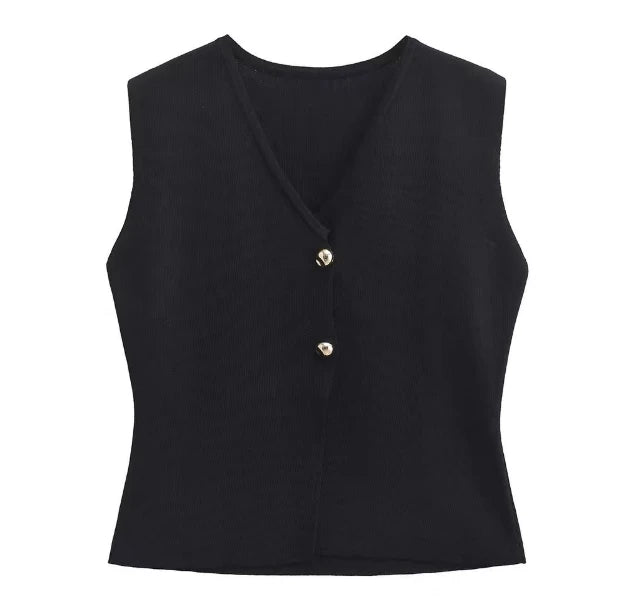 Knit Sleeveless Vest Woman Button New 2025 Spring Cropped Vests for Women Streetwear Basic Vest Top Women Knitted Vest For Women