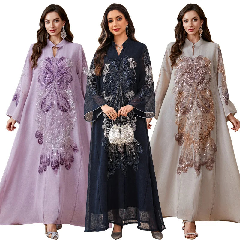 Sequin Embellished Abaya Dress | Long Sleeve Occasion Wear | Braviixx