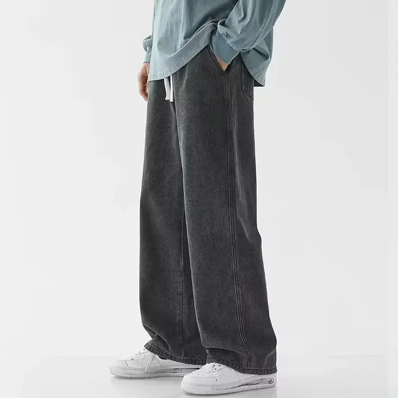 2026 spring and summer Men's Loose Jeans  Elastic Waist Wide Leg Y2K Denim Pants Straight Comfortable Brand Men's Clothing
