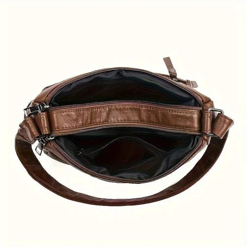 Vintage Multi-Pocket Crossbody Bag | Braided Trim & Ring Details | Braviixx