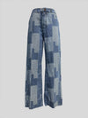 2026 Women Patchwork High Waist Wide Leg Jeans Two Tone Floor Length Y2K Casual Denim Pants Women's Pants & Trousers