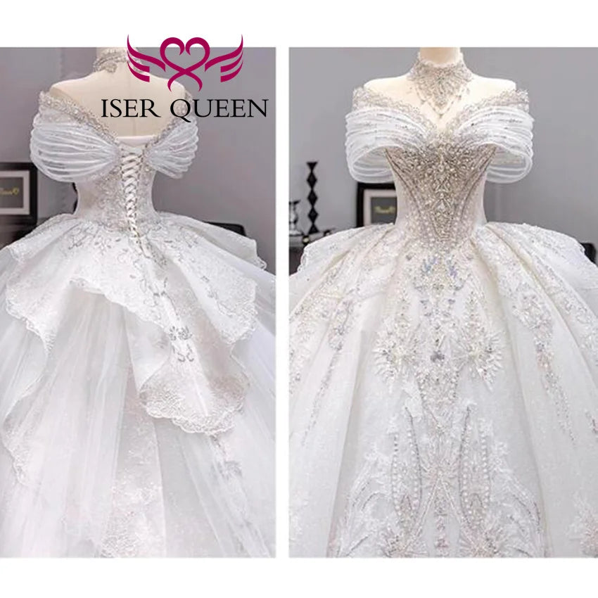 Off-Shoulder Ball Gown Wedding Dress | Beaded Lace | Braviixx