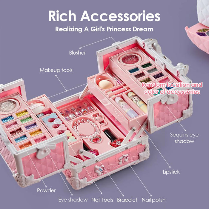 Kids Pretend Play Makeup Kit | Princess Cosmetic Toy Set with Mirror | Braviixx