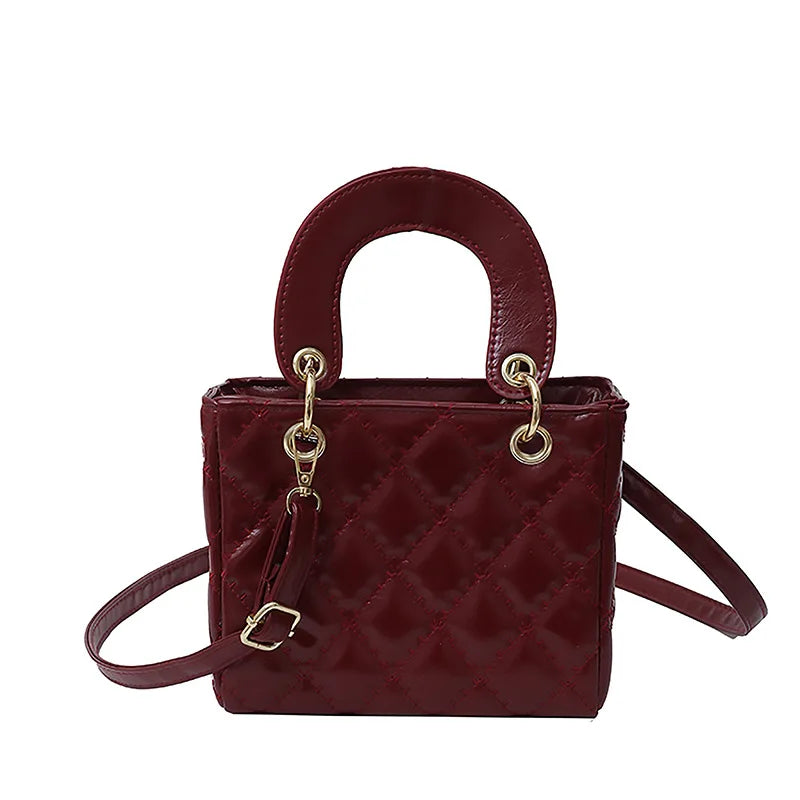 Women's Diamond Quilted Mini Square Handbag | Top Handle · Gold Chain · Crossbody | Black · Burgundy · White | Braviixx