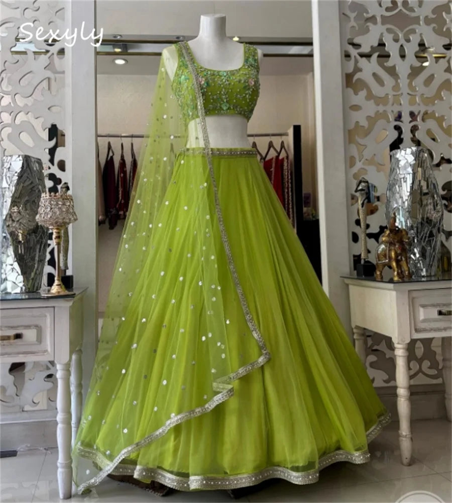 Embellished Lehenga Set | Sleeveless Blouse & Sheer Dupatta | Braviixx