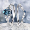 Women's Blue Stone Ring Set | Oval Floral Ring & V-Shaped Band | Braviixx