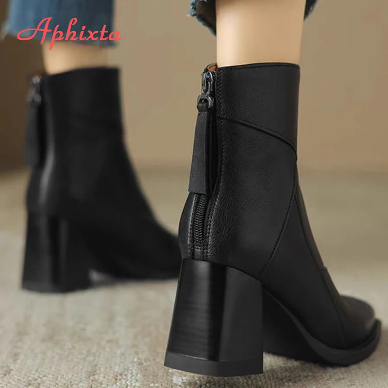 Square-Toe Ankle Boots | Back Zip & Block Heel | Braviixx